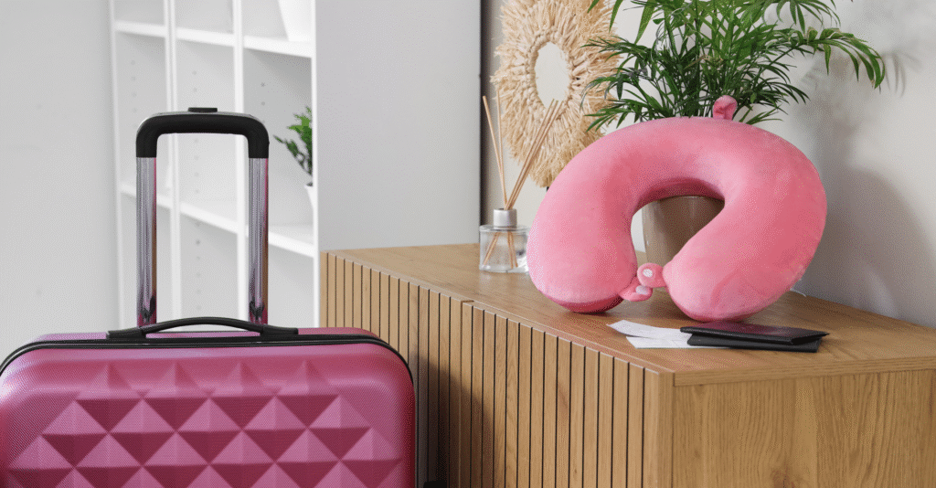 Comfort Items such as neck pillow, eye mask, and earplugs