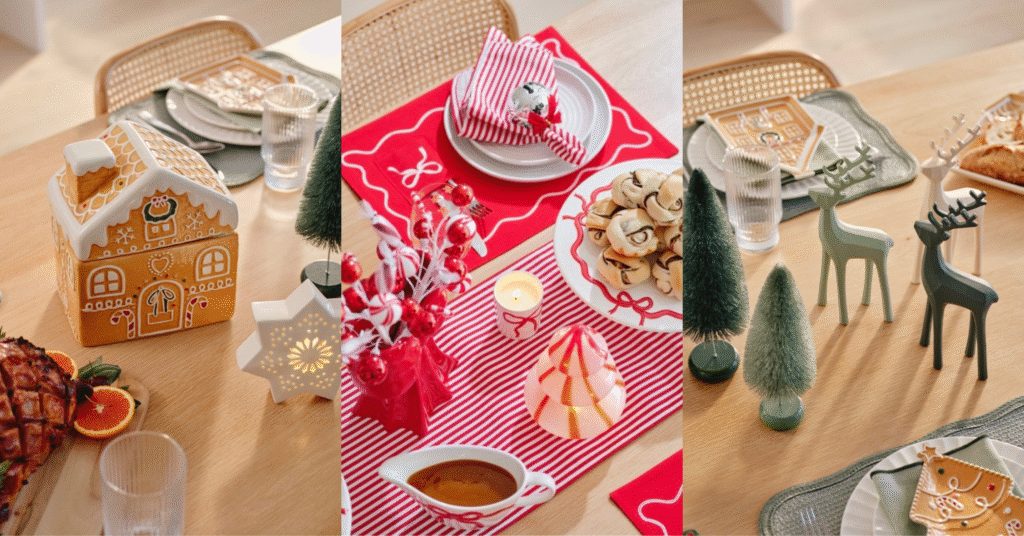 Christmas Tree Cookie Jar (₱890), Gingerbread House Cookie Jar (₱890), Bottlebrush Trees (₱490), Standing Deers (₱540)  | Anko Philippines