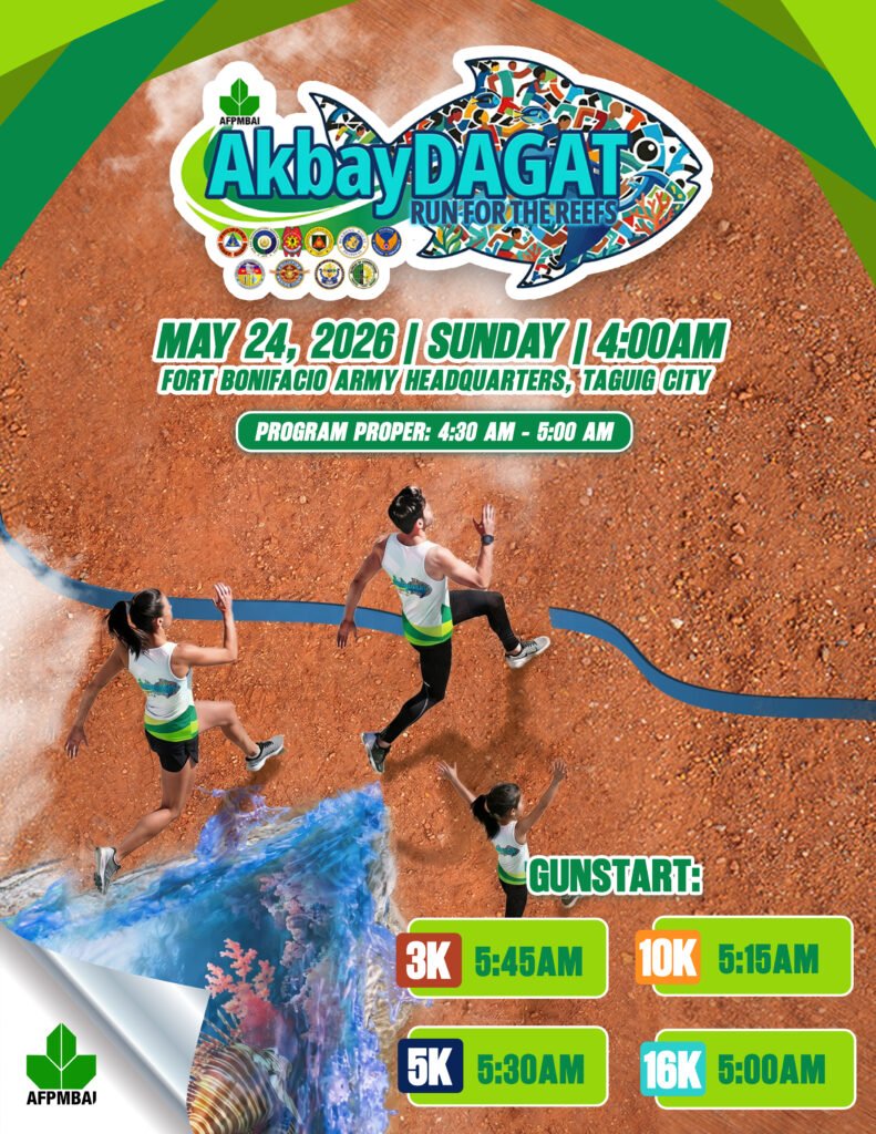 Scheduled for May 24, 2026 (Sunday) at Fort Bonifacio Army Headquarters in Taguig City, proceeds of the AKBAY DAGAT: Run for the Reefs aims contribute to the nation’s efforts for reef conservation, capability-building, and safeguarding Philippine seas for future generations.
