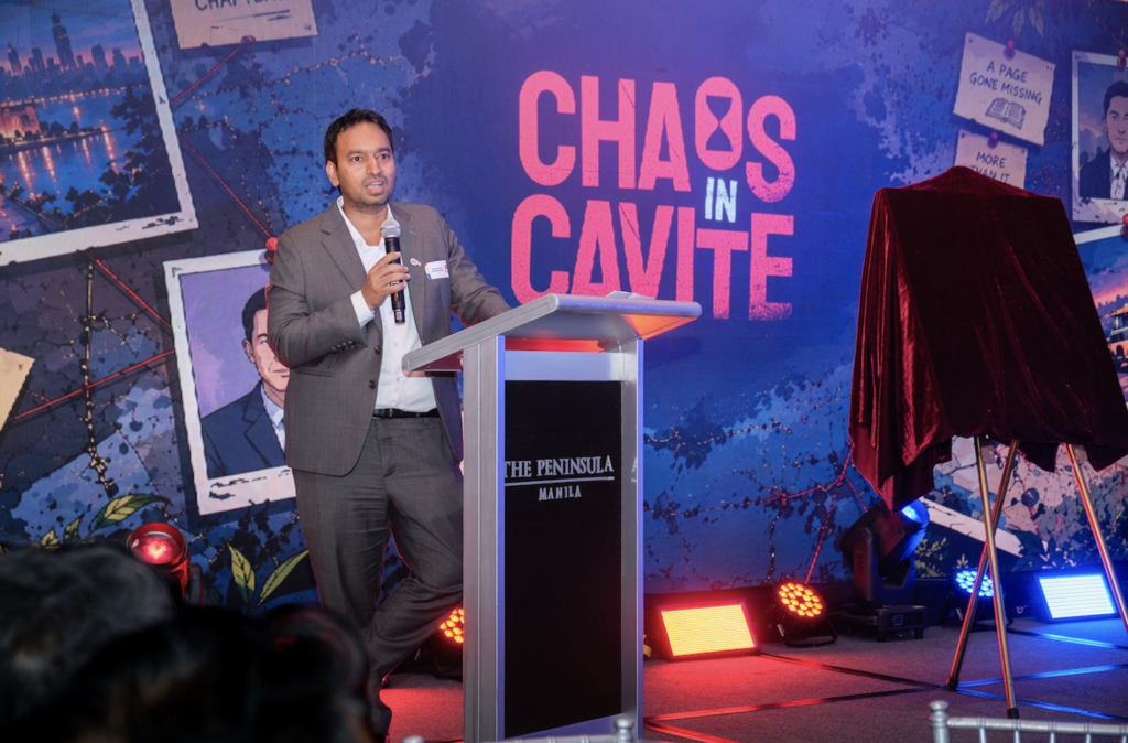 IDfy Philippines Country Head Raghuraman "Raghu" Chandrasekhar opens the evening at The Peninsula Manila, welcoming leaders from banking, fintech, and regulation ahead of the official launch of Chaos in Cavite